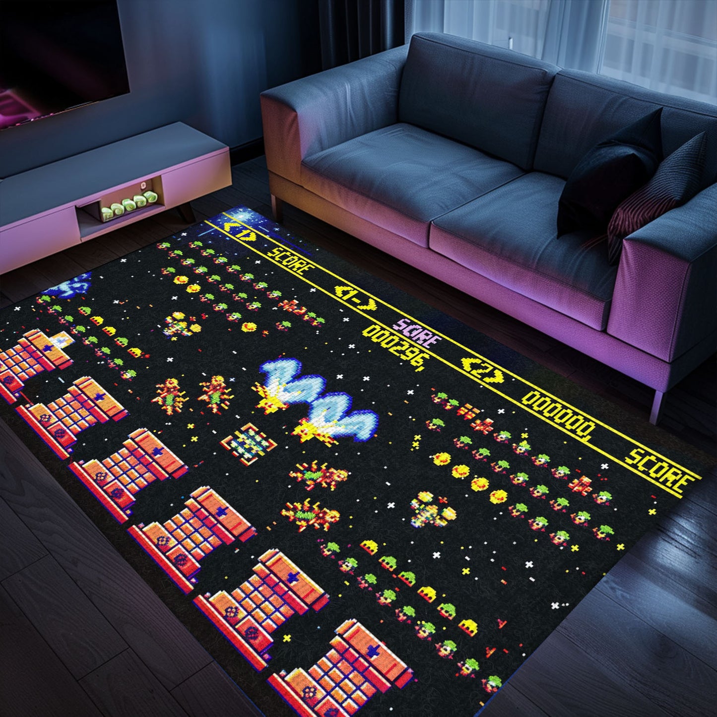 Transport Yourself to the Golden Age of Gaming with 80s Arcade Carpet, a Tribute to the Iconic Space Invaders Game, Arcade Decor, Gift for Gamers, Video Game Lovers G232