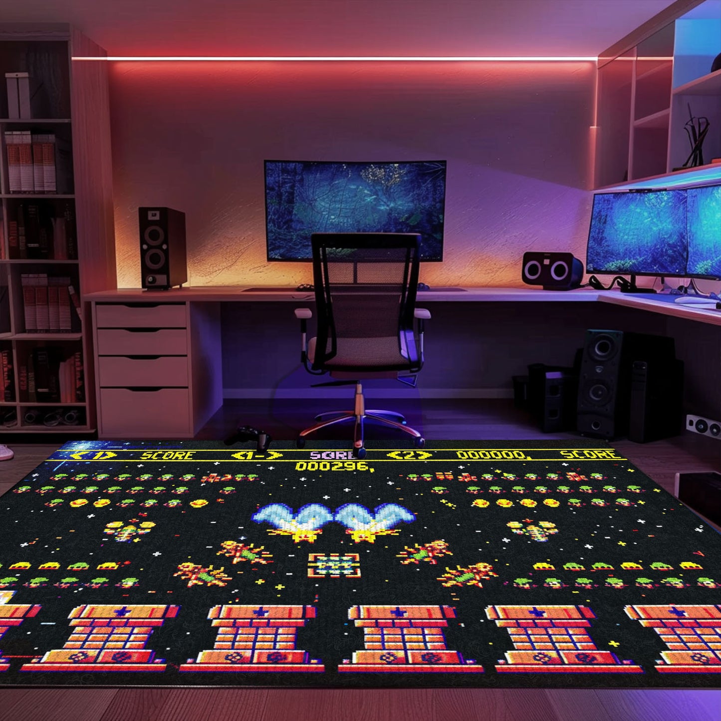 Transport Yourself to the Golden Age of Gaming with 80s Arcade Carpet, a Tribute to the Iconic Space Invaders Game, Arcade Decor, Gift for Gamers, Video Game Lovers G232