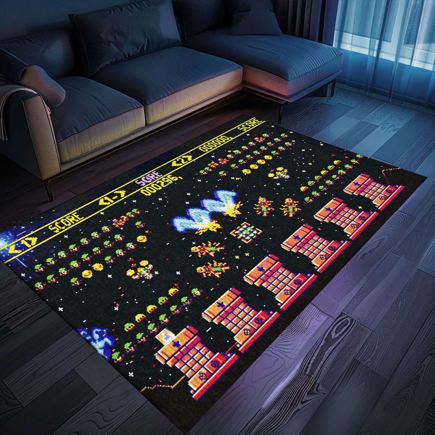 Transport Yourself to the Golden Age of Gaming with 80s Arcade Carpet, a Tribute to the Iconic Space Invaders Game, Arcade Decor, Gift for Gamers, Video Game Lovers G232