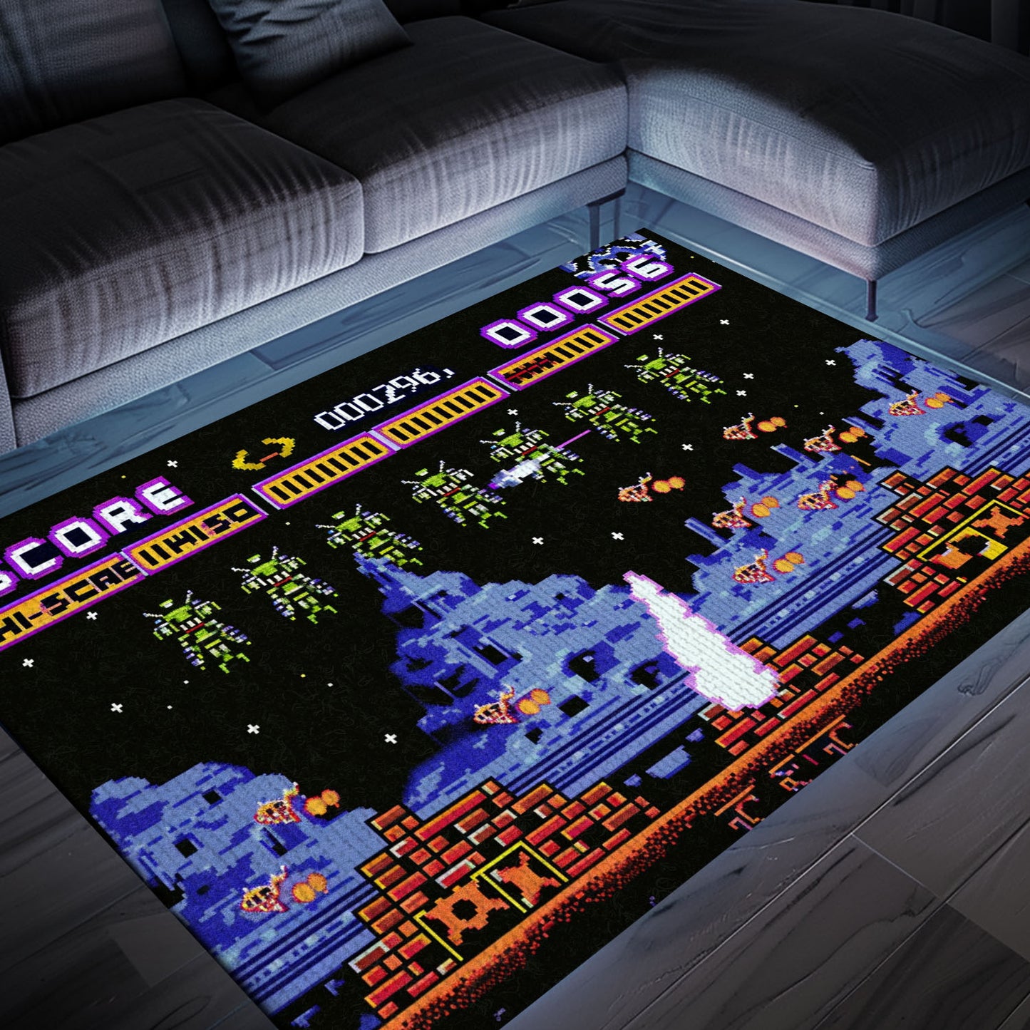 Personalize Your Gaming Den with 80s Arcade Carpet Featuring Iconic Space Invaders Design, Perfect for Arcade Vibes, Arcade Decor, Gift for Gamers, Video Game Lovers G230