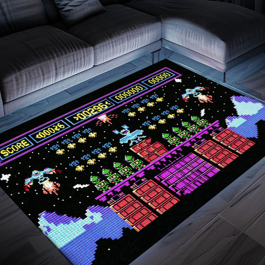 Indulge in Retro Gaming Culture with 80s Arcade Carpet Adorned with Space Invaders Artwork, Ideal for Video Game Fans, Arcade Decor, Gift for Gamers, Video Game Lovers G228
