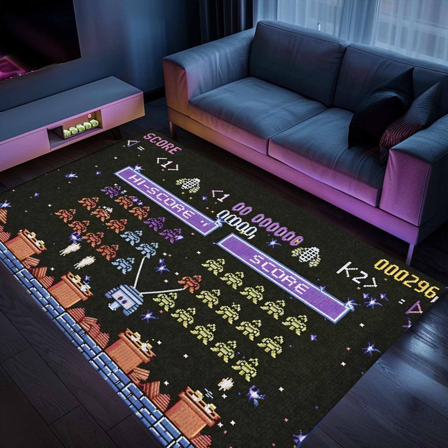 Create an Authentic Arcade Atmosphere with 80s Arcade Carpet Evoking the Excitement of Space Invaders, Perfect for Gamers, Arcade Decor, Gift for Gamers, Video Game Lovers G227