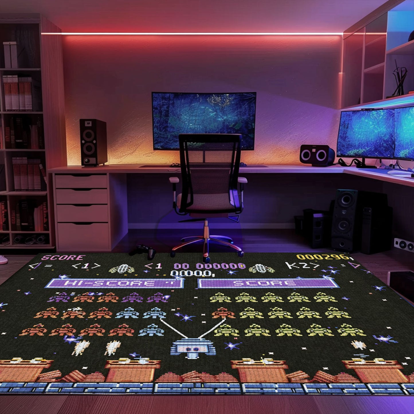 Create an Authentic Arcade Atmosphere with 80s Arcade Carpet Evoking the Excitement of Space Invaders, Perfect for Gamers, Arcade Decor, Gift for Gamers, Video Game Lovers G227