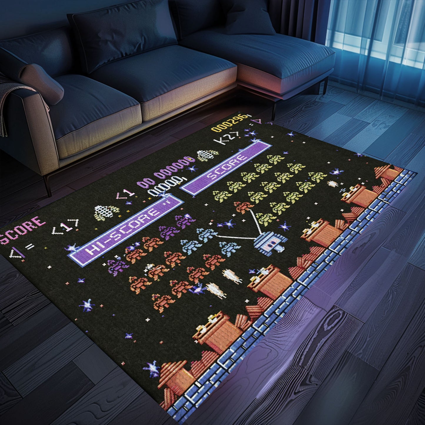 Create an Authentic Arcade Atmosphere with 80s Arcade Carpet Evoking the Excitement of Space Invaders, Perfect for Gamers, Arcade Decor, Gift for Gamers, Video Game Lovers G227