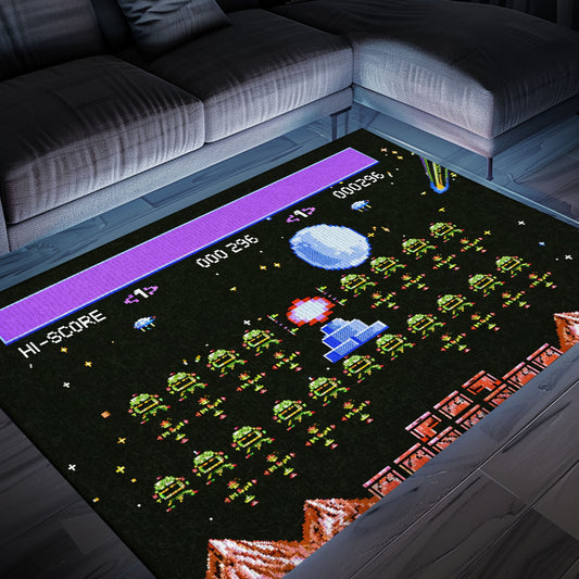 Level Up Your Room Decor with 80s Arcade Carpet Infused with Space Invaders Theme, Enhancing Gaming Experience, Arcade Decor, Gift for Gamers, Video Game Lovers G226