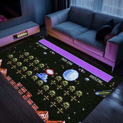 Level Up Your Room Decor with 80s Arcade Carpet Infused with Space Invaders Theme, Enhancing Gaming Experience, Arcade Decor, Gift for Gamers, Video Game Lovers G226