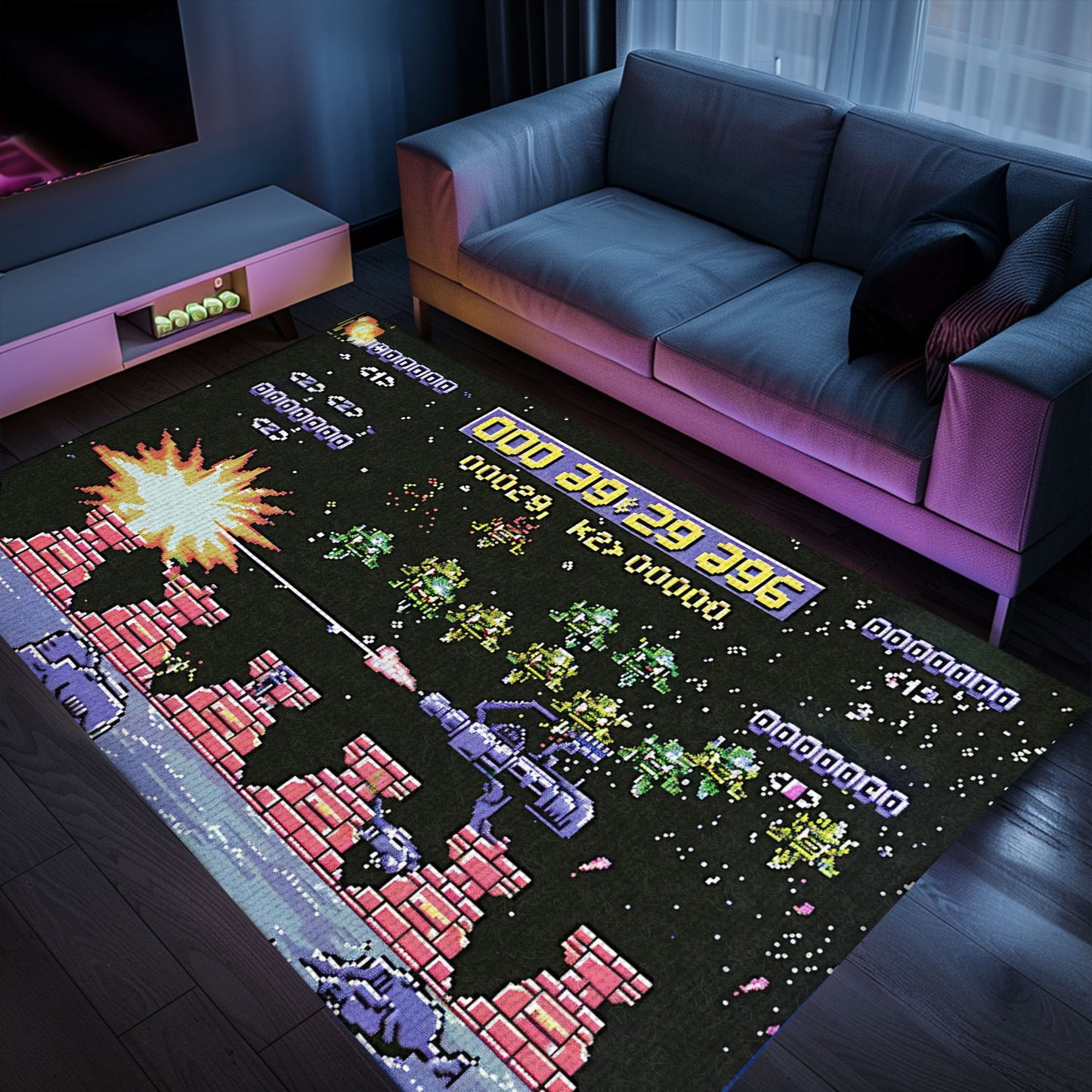 Transform Your Living Space with 80s Arcade Carpet Paying Tribute to Space Invaders, the Ultimate Gift for Gamers, Arcade Decor, Gift for Gamers, Video Game Lovers G223