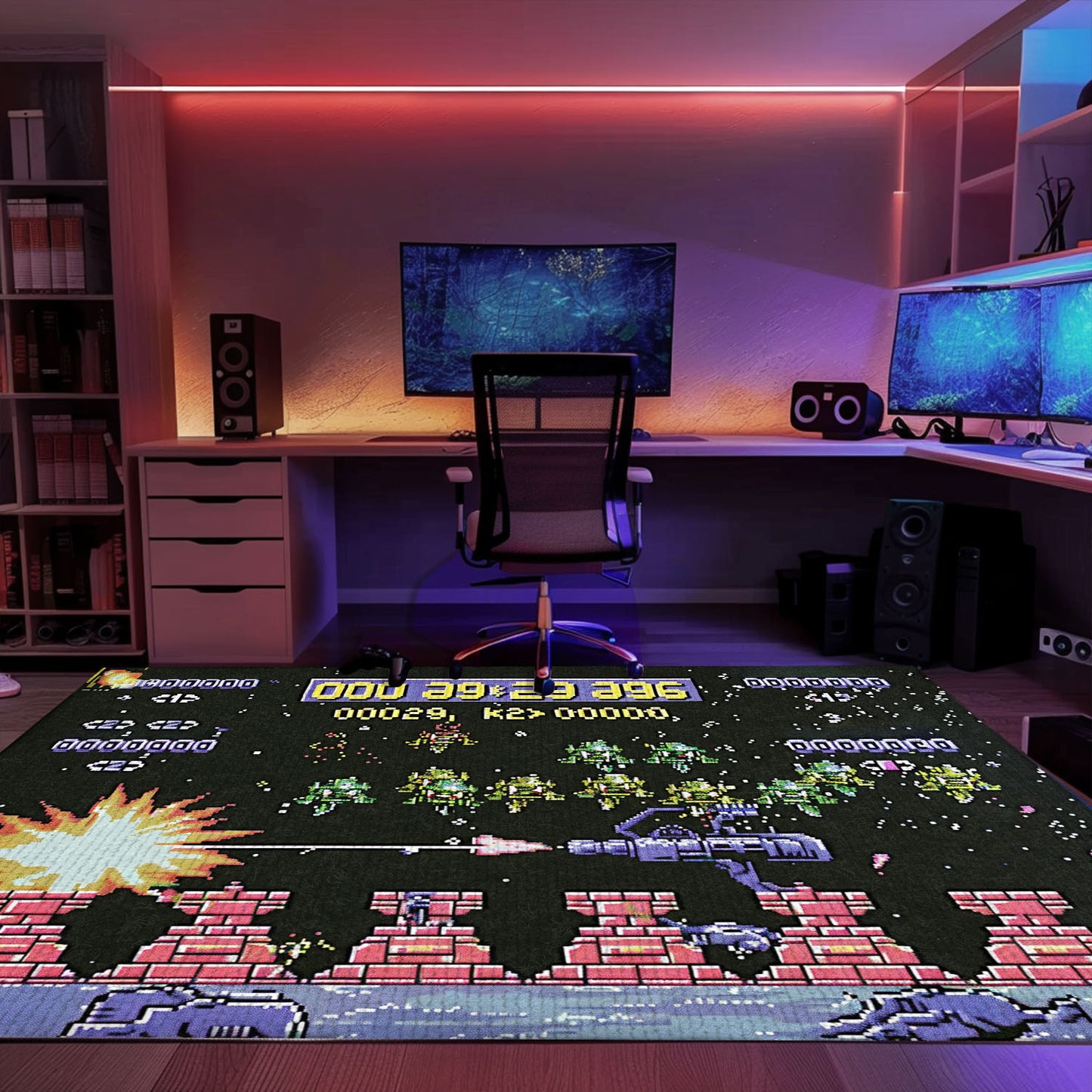 Transform Your Living Space with 80s Arcade Carpet Paying Tribute to Space Invaders, the Ultimate Gift for Gamers, Arcade Decor, Gift for Gamers, Video Game Lovers G223