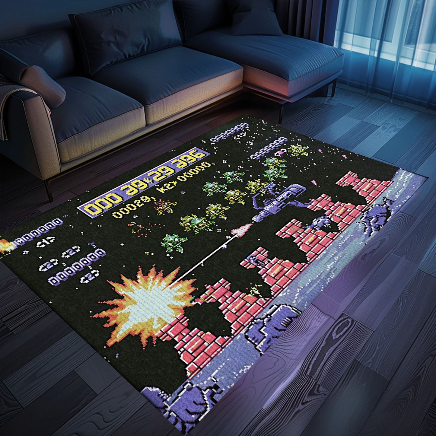 Transform Your Living Space with 80s Arcade Carpet Paying Tribute to Space Invaders, the Ultimate Gift for Gamers, Arcade Decor, Gift for Gamers, Video Game Lovers G223