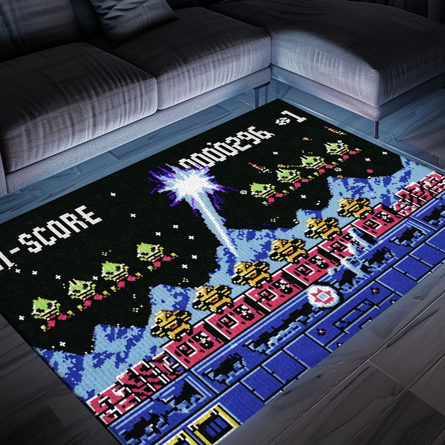 Dive into Gaming Nostalgia with 80s Arcade Carpet Featuring Space Invaders Theme, Perfect for Video Game Enthusiasts, Arcade Decor, Gift for Gamers, Video Game Lovers G221