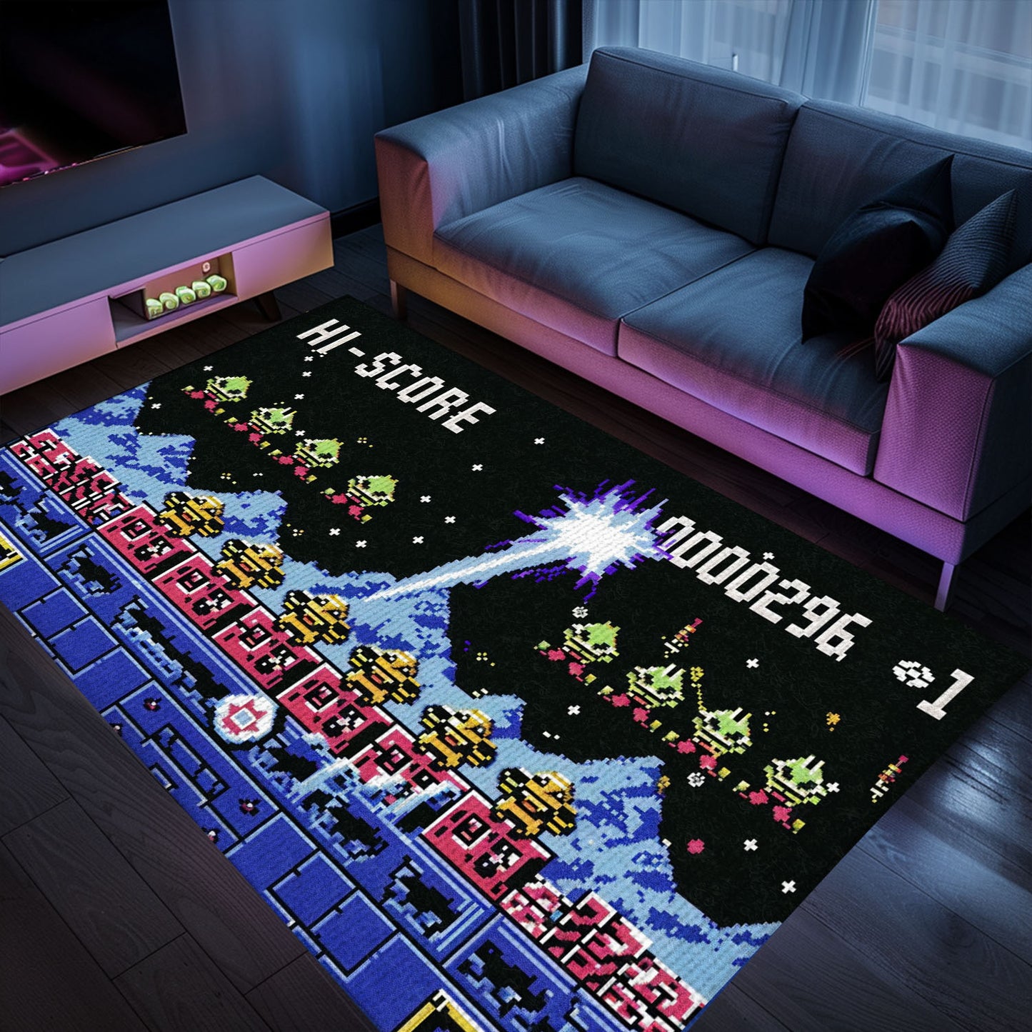 Dive into Gaming Nostalgia with 80s Arcade Carpet Featuring Space Invaders Theme, Perfect for Video Game Enthusiasts, Arcade Decor, Gift for Gamers, Video Game Lovers G221