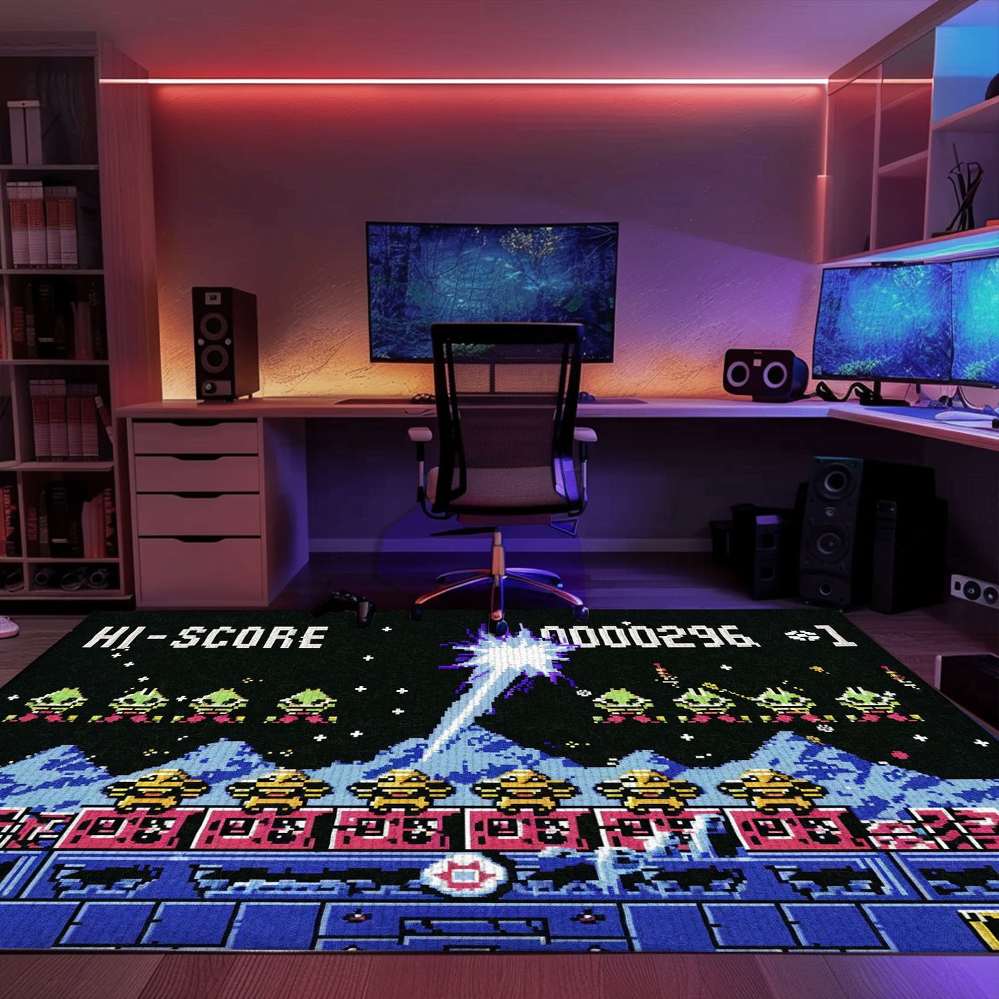 Dive into Gaming Nostalgia with 80s Arcade Carpet Featuring Space Invaders Theme, Perfect for Video Game Enthusiasts, Arcade Decor, Gift for Gamers, Video Game Lovers G221