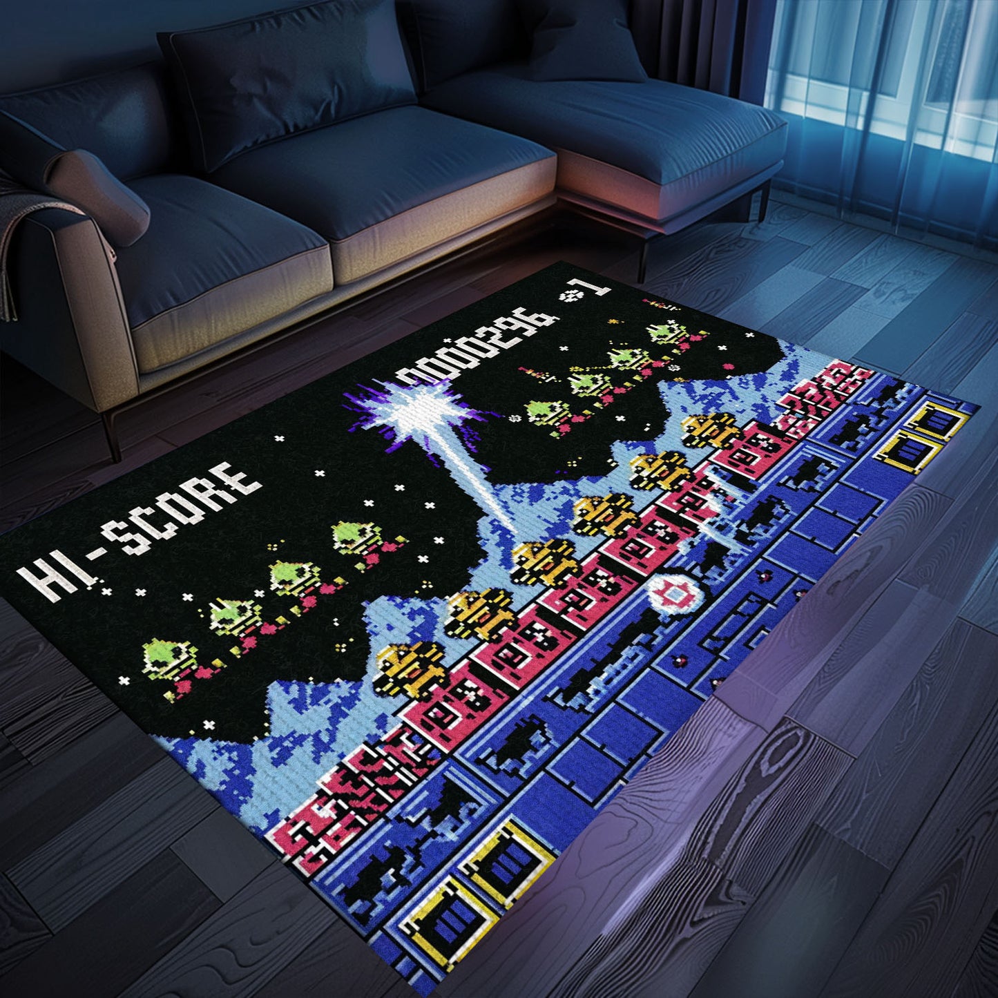Dive into Gaming Nostalgia with 80s Arcade Carpet Featuring Space Invaders Theme, Perfect for Video Game Enthusiasts, Arcade Decor, Gift for Gamers, Video Game Lovers G221