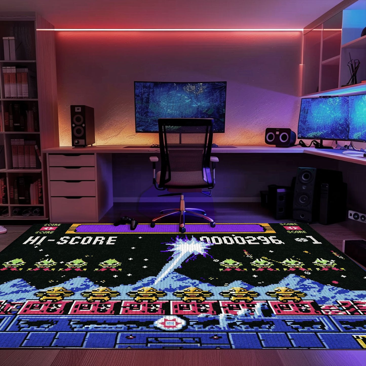 Dive into Gaming Paradise with 80s Arcade Carpet, a Tribute to the Iconic Space Invaders Game, Arcade Decor, Gift for Gamers, Video Game Lovers G220
