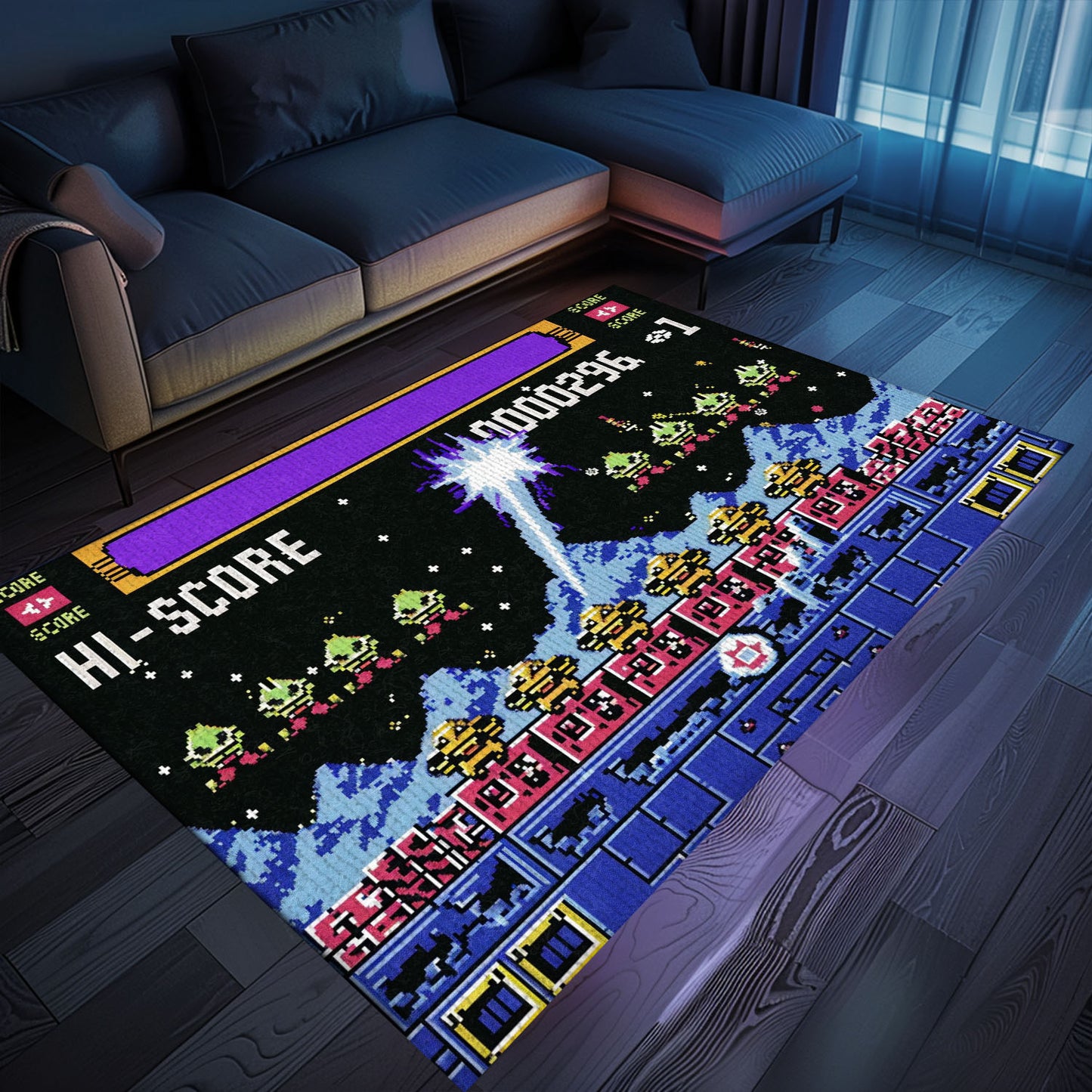 Dive into Gaming Paradise with 80s Arcade Carpet, a Tribute to the Iconic Space Invaders Game, Arcade Decor, Gift for Gamers, Video Game Lovers G220