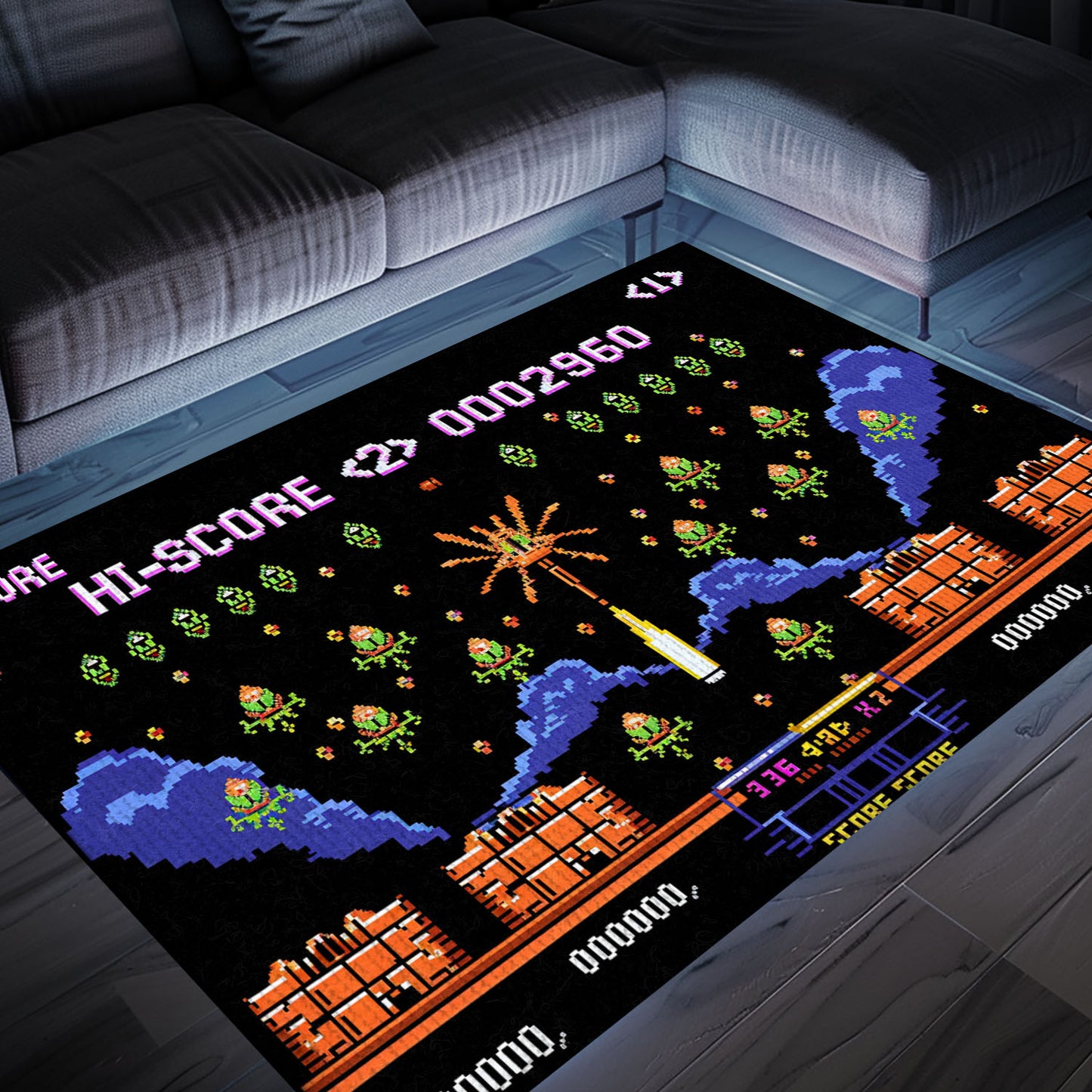 Upgrade Your Home Decor with 80s Arcade Carpet, Celebrating the Legacy of Space Invaders, Arcade Decor, Gift for Gamers, Video Game Lovers G219