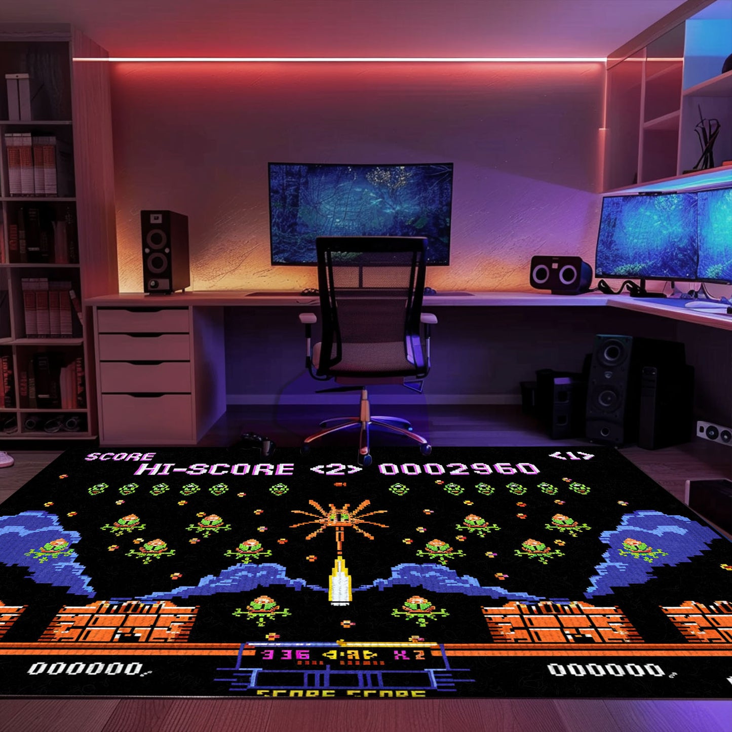Upgrade Your Home Decor with 80s Arcade Carpet, Celebrating the Legacy of Space Invaders, Arcade Decor, Gift for Gamers, Video Game Lovers G219
