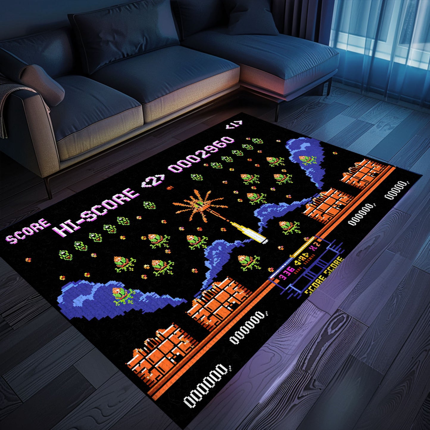 Upgrade Your Home Decor with 80s Arcade Carpet, Celebrating the Legacy of Space Invaders, Arcade Decor, Gift for Gamers, Video Game Lovers G219