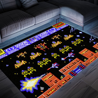 Imbue Your Room with Gaming Nostalgia: 80s Arcade Carpet Featuring Space Invaders Theme, Arcade Decor, Gift for Gamers, Video Game Lovers G216