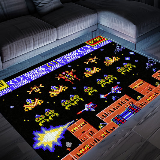 Imbue Your Room with Gaming Nostalgia: 80s Arcade Carpet Featuring Space Invaders Theme, Arcade Decor, Gift for Gamers, Video Game Lovers G216