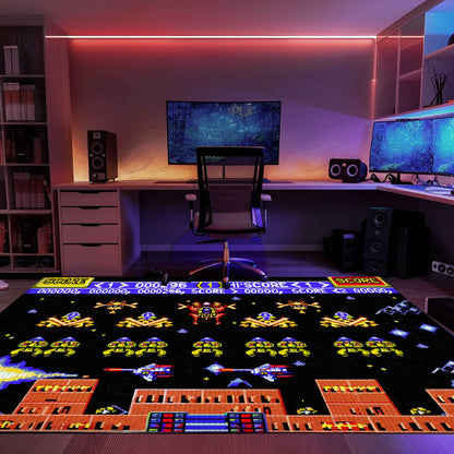 Imbue Your Room with Gaming Nostalgia: 80s Arcade Carpet Featuring Space Invaders Theme, Arcade Decor, Gift for Gamers, Video Game Lovers G216