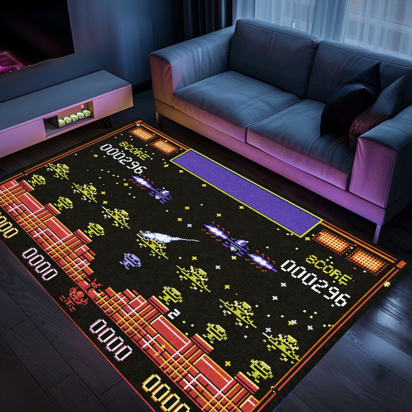 Transport Yourself to the Golden Age of Gaming with 80s Arcade Carpet, Paying Tribute to Space Invaders, Arcade Decor, Gift for Gamers, Video Game Lovers G213