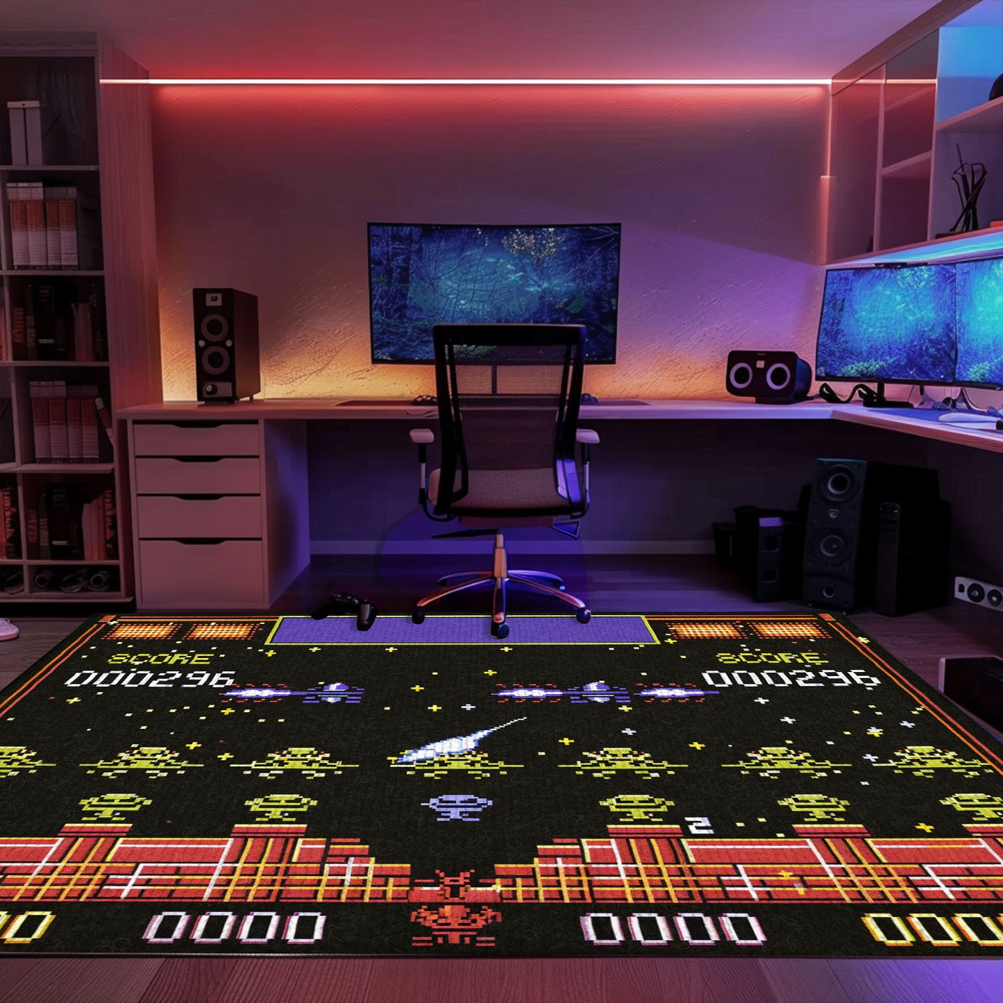 Transport Yourself to the Golden Age of Gaming with 80s Arcade Carpet, Paying Tribute to Space Invaders, Arcade Decor, Gift for Gamers, Video Game Lovers G213