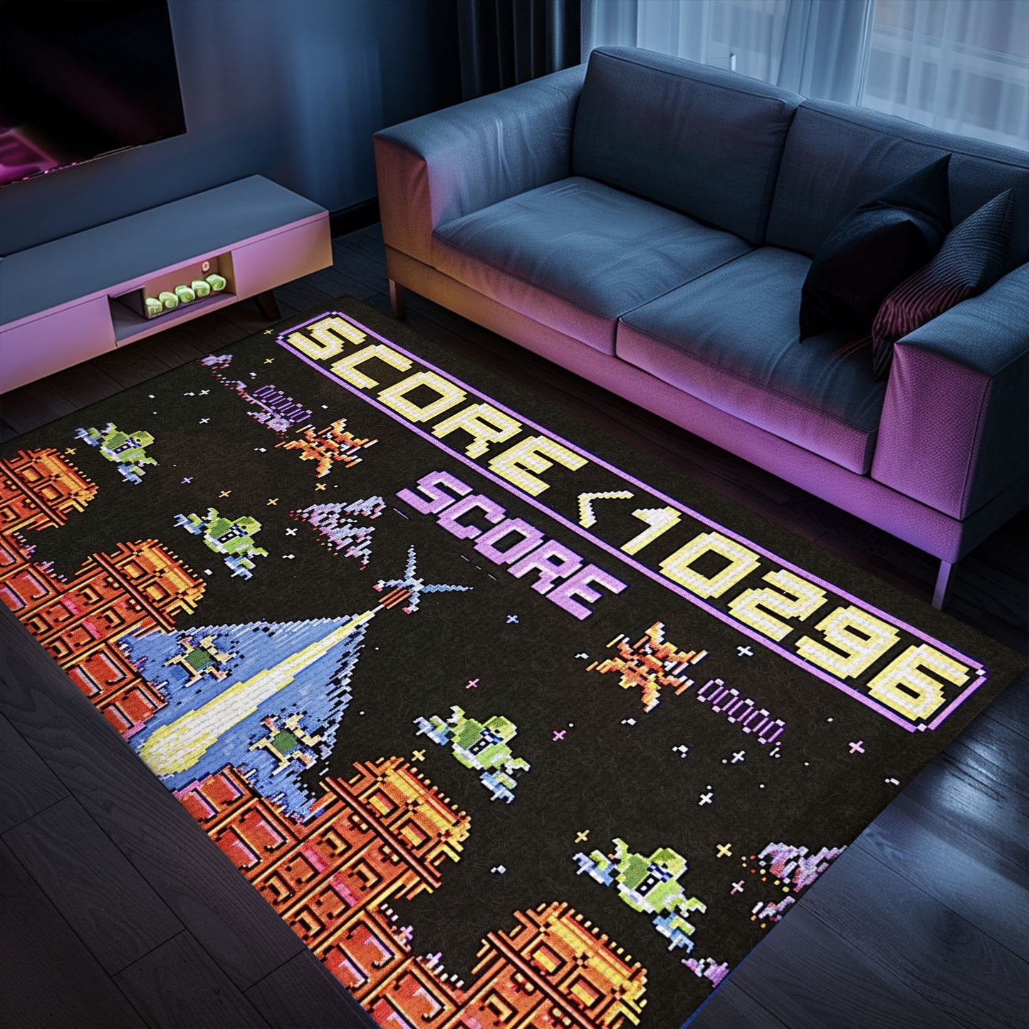 Create an Authentic Gaming Atmosphere with 80s Arcade Carpet Embracing Space Invaders Theme, Arcade Decor, Gift for Gamers, Video Game Lovers G212