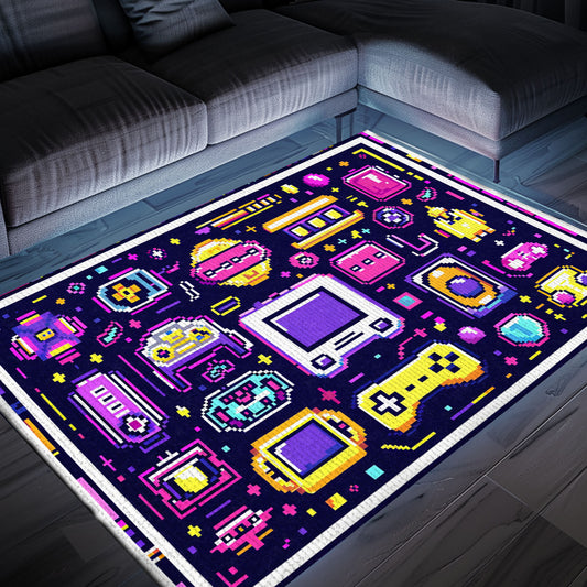 Bring Retro Gaming Home with 80s Game Controller Patterned Room Rugs, Ideal for Gamers' Sanctuaries, Arcade Decor, Gift for Gamers, Video Game Lovers G207