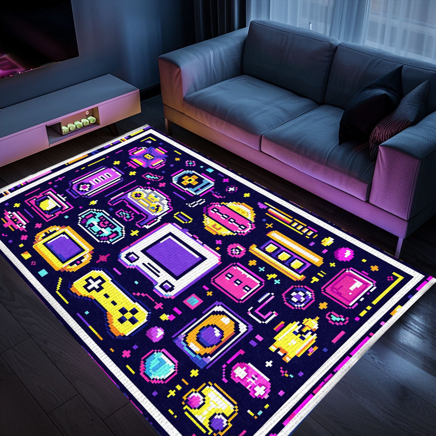 Bring Retro Gaming Home with 80s Game Controller Patterned Room Rugs, Ideal for Gamers' Sanctuaries, Arcade Decor, Gift for Gamers, Video Game Lovers G207