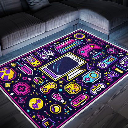 Dive into Retro Gaming Paradise with 80s Game Controller Patterned Room Rugs, Must-Have for Gamers, Arcade Decor, Gift for Gamers, Video Game Lovers G203