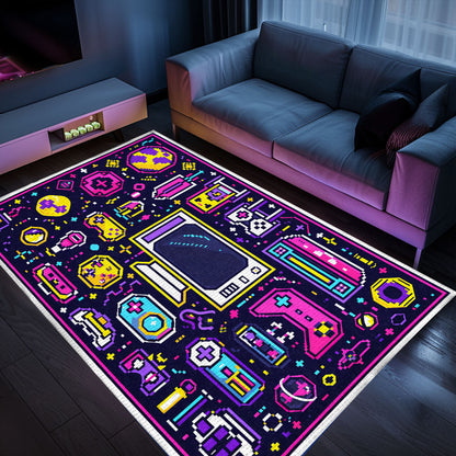 Dive into Retro Gaming Paradise with 80s Game Controller Patterned Room Rugs, Must-Have for Gamers, Arcade Decor, Gift for Gamers, Video Game Lovers G203