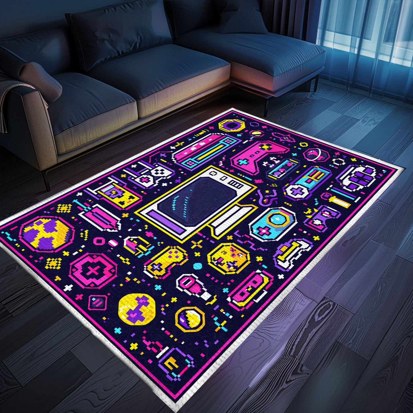 Dive into Retro Gaming Paradise with 80s Game Controller Patterned Room Rugs, Must-Have for Gamers, Arcade Decor, Gift for Gamers, Video Game Lovers G203