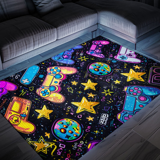 Create a Gaming Paradise at Home with 80s Game Controller Patterned Rugs, Ideal for Game Rooms, Arcade Decor, Gift for Gamers, Video Game Lovers G196