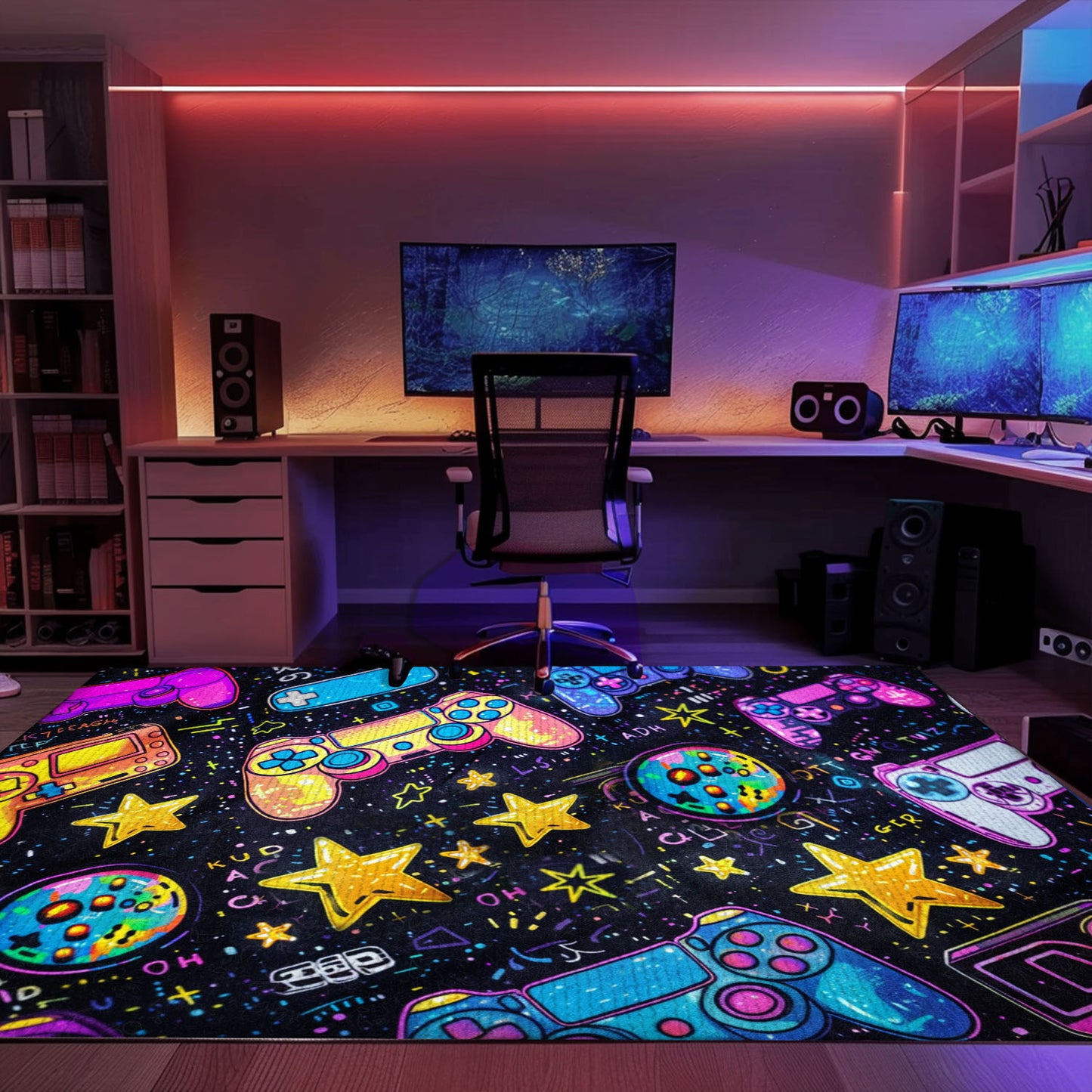 Create a Gaming Paradise at Home with 80s Game Controller Patterned Rugs, Ideal for Game Rooms, Arcade Decor, Gift for Gamers, Video Game Lovers G196