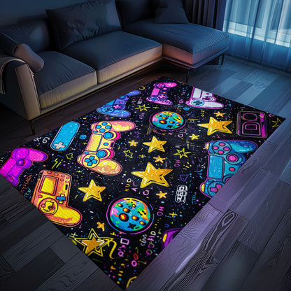 Create a Gaming Paradise at Home with 80s Game Controller Patterned Rugs, Ideal for Game Rooms, Arcade Decor, Gift for Gamers, Video Game Lovers G196