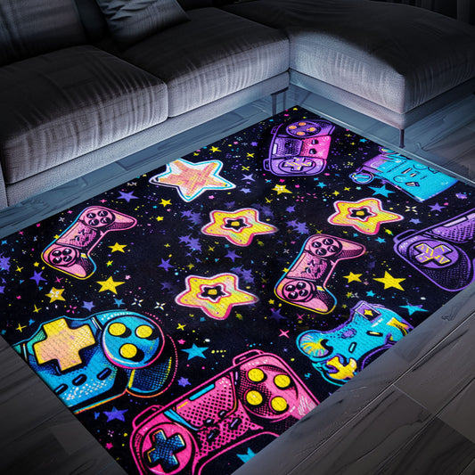 Personalize Your Gaming Den with 80s Game Controller Design Rugs, Perfect for Retro Gaming Atmosphere, Arcade Decor, Gift for Gamers, Video Game Lovers G191