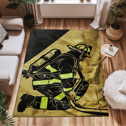 Bold Fire Truck in Front of the USA Flag Area Rug: Show Support for First Responders and Nation, Firefighter Rugs for Living Room Bedroom, Firefighter Rectangular Rugs Full Size FR60