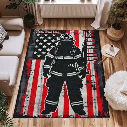 Bold Fire Truck in Front of the USA Flag Area Rug: Show Support for First Responders and Nation, Firefighter Rugs for Living Room Bedroom, Firefighter Rectangular Rugs Full Size FR60