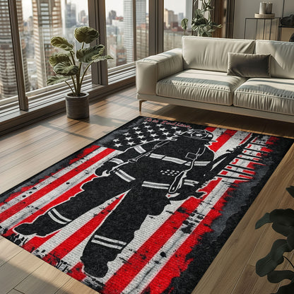 Bold Fire Truck in Front of the USA Flag Area Rug: Show Support for First Responders and Nation, Firefighter Rugs for Living Room Bedroom, Firefighter Rectangular Rugs Full Size FR60