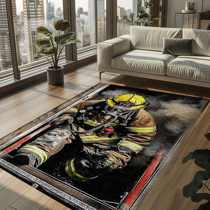 Salute to Service: Personalized America Flag Fire Fighter Area Rug, Firefighter Rugs for Living Room Bedroom, Firefighter Rectangular Rugs Full Size FR153