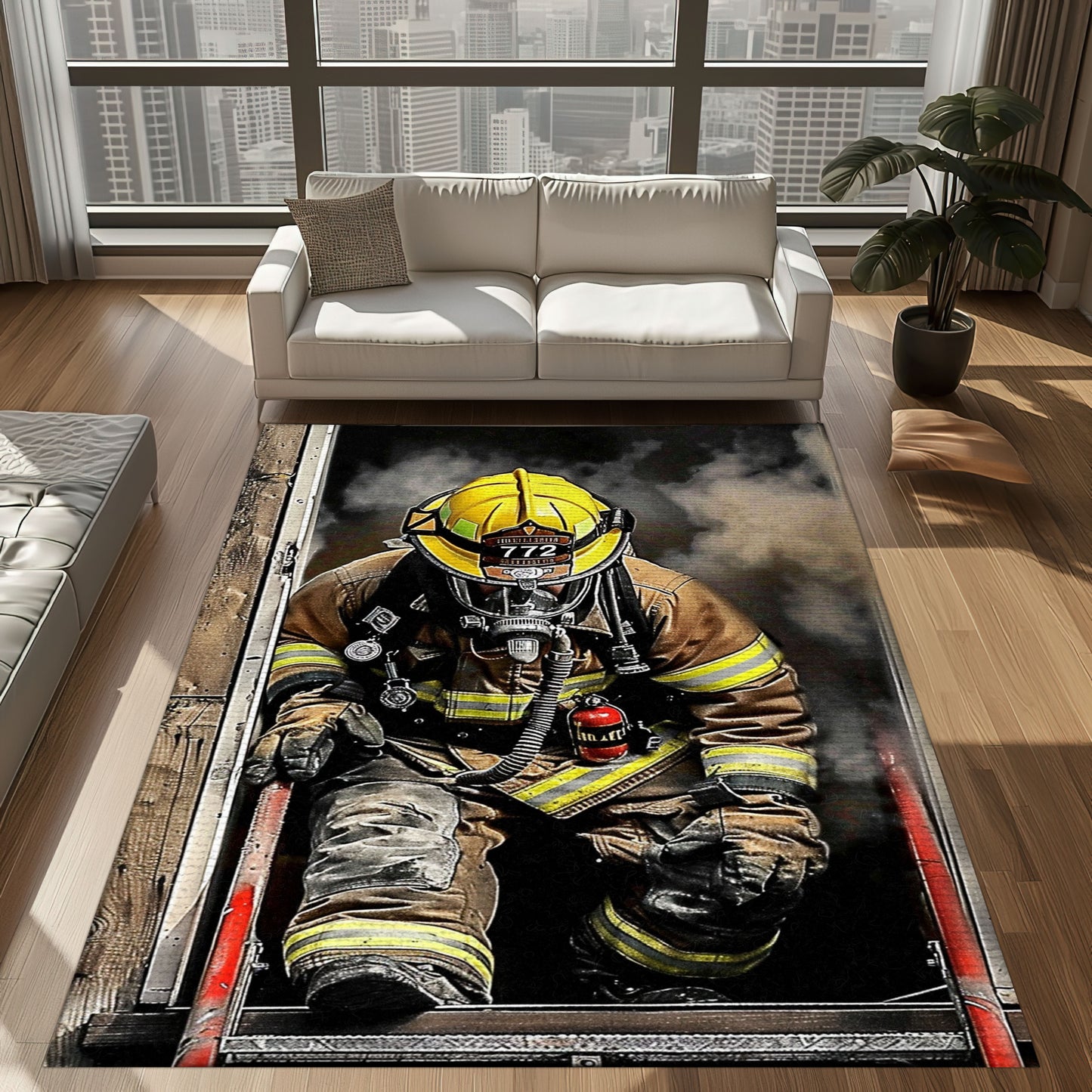 Salute to Service: Personalized America Flag Fire Fighter Area Rug, Firefighter Rugs for Living Room Bedroom, Firefighter Rectangular Rugs Full Size FR153