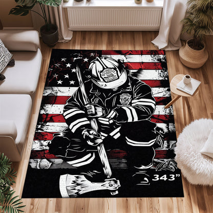 Bold Fire Truck in Front of the USA Flag Area Rug: Show Support for First Responders and Nation, Firefighter Rugs for Living Room Bedroom, Firefighter Rectangular Rugs Full Size FR60