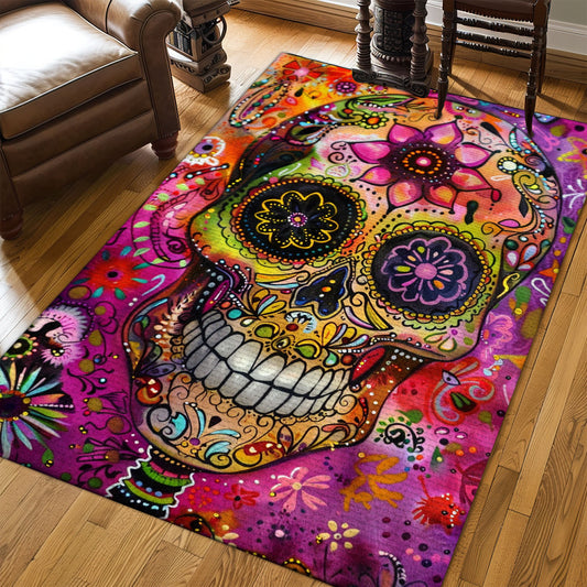 Personalized Day of the Dead Skulls Batik Pattern Rug: Celebrate Life and Heritage at Home, Skull Rug, Area Rugs 5x8, 4x6, 3x5 Size for Living Room Bedroom Home Decorative Skull K60