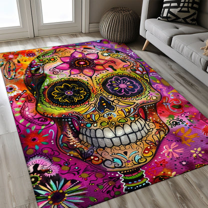 Personalized Day of the Dead Skulls Batik Pattern Rug: Celebrate Life and Heritage at Home, Skull Rug, Area Rugs 5x8, 4x6, 3x5 Size for Living Room Bedroom Home Decorative Skull K60