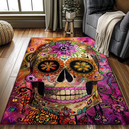 Personalized Mexican Dia de los Muertos Inspired Rug: Symbolism for Your Home, Skull Rug, Area Rugs 5x8, 4x6, 3x5 Size for Living Room Bedroom Home Decorative Skull K59