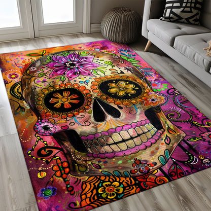 Personalized Mexican Dia de los Muertos Inspired Rug: Symbolism for Your Home, Skull Rug, Area Rugs 5x8, 4x6, 3x5 Size for Living Room Bedroom Home Decorative Skull K59