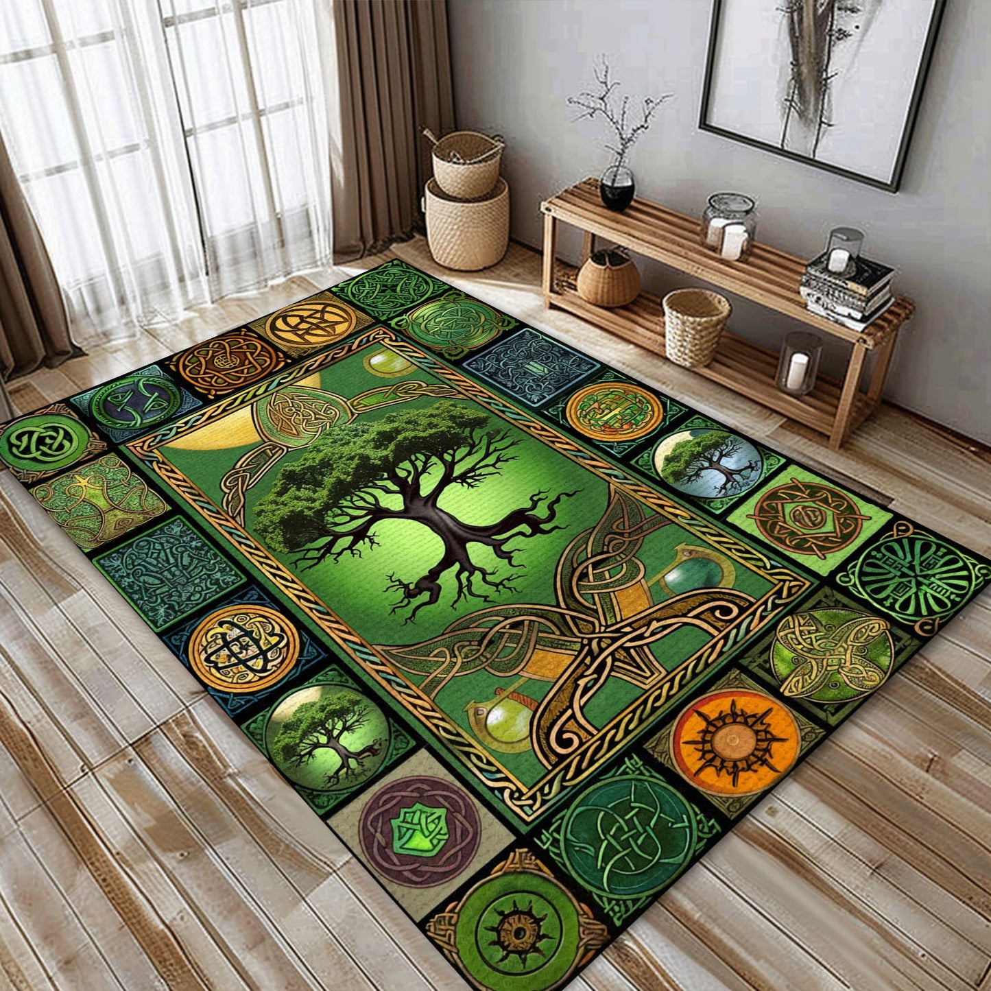 Mythological Viking Area Rug Featuring Celtic Tree of Life Symbol, Personalized Carpet Viking, Viking Area Rugs for Living Room, Viking Carpet Bedroom, Popular Rug Full Size (3x5, 4x6, 5x8) V39