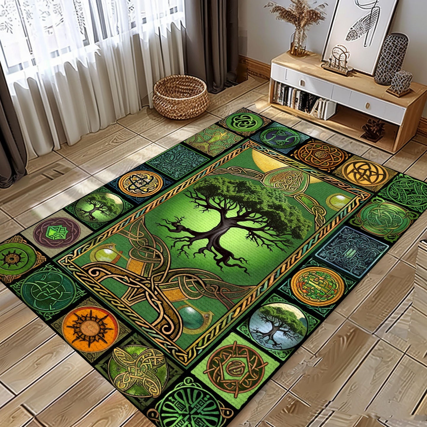 Mythological Viking Area Rug Featuring Celtic Tree of Life Symbol, Personalized Carpet Viking, Viking Area Rugs for Living Room, Viking Carpet Bedroom, Popular Rug Full Size (3x5, 4x6, 5x8) V39