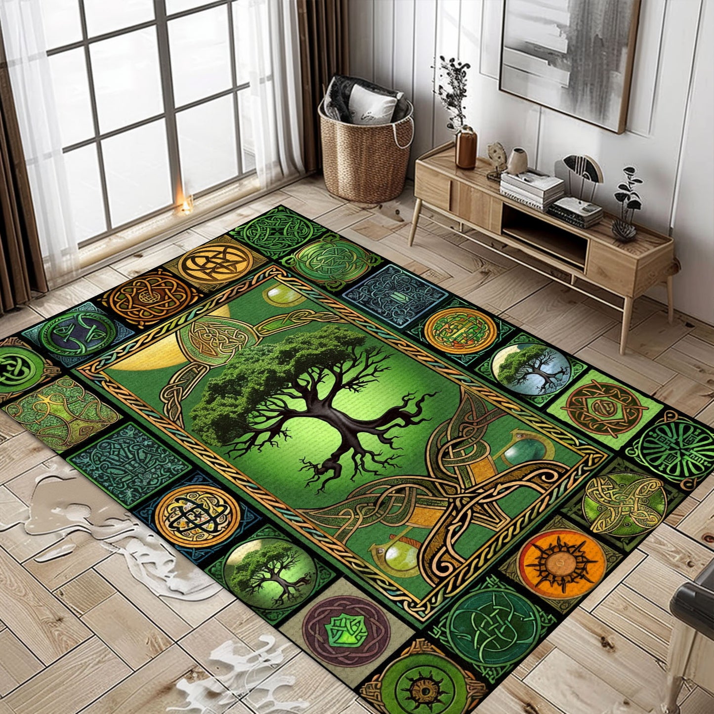 Mythological Viking Area Rug Featuring Celtic Tree of Life Symbol, Personalized Carpet Viking, Viking Area Rugs for Living Room, Viking Carpet Bedroom, Popular Rug Full Size (3x5, 4x6, 5x8) V39